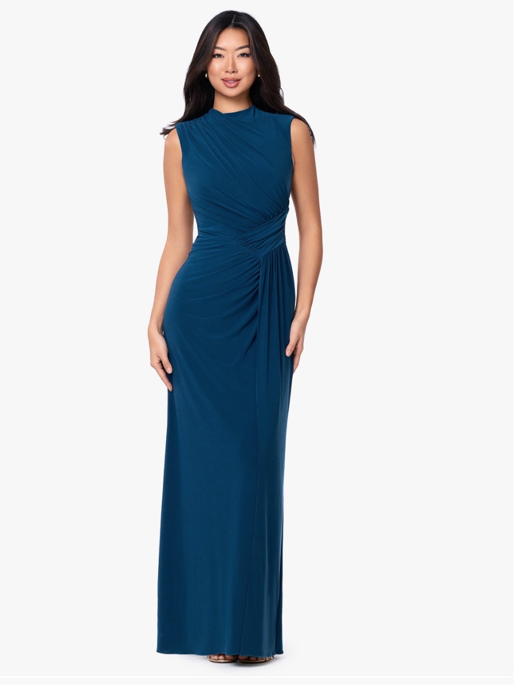 Betsy & Adam Women's Mock Neck Ruched Maxi Dress - Teal NWT